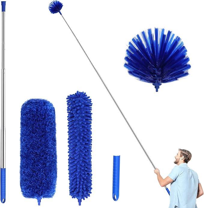 Duster, Microfiber Dusters with 2 Handle Sets, Durable 15-98.1 Inches Long Telescopic Rod, Washable, Feather Dusters for Cleaning Cobweb and Ceilings Fans, 5 Pack (Blue) - NeatNest