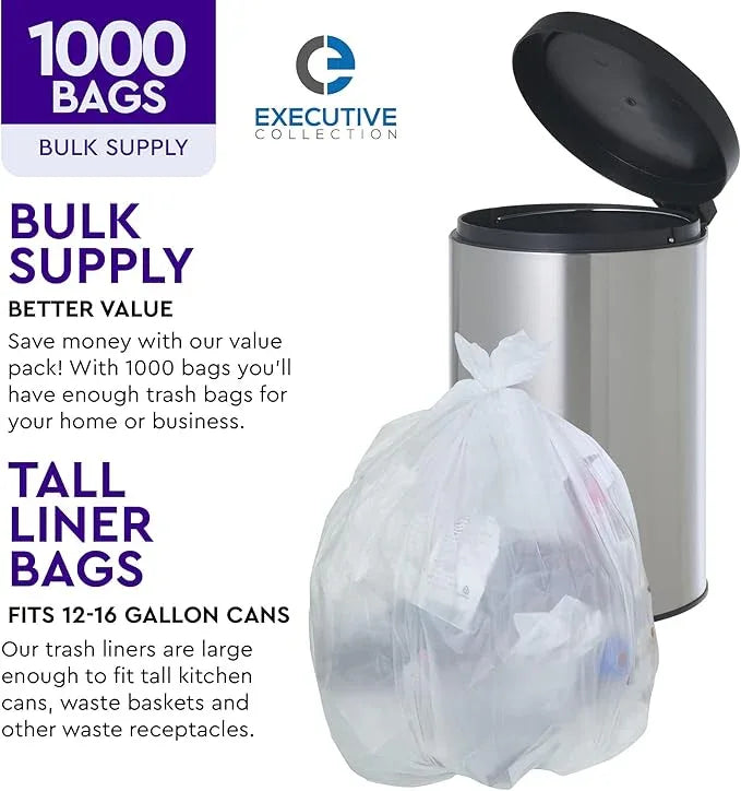 12 to 16 Gallon Trash Bags - 950 Count - 24" x 33" Clear Plastic Garbage Bags Tall Can Liners for Home & Office - Household Items Cleaning Products, Kitchen Supplies - 13 Gallon Trash Bag, 15 Gallon - NeatNest