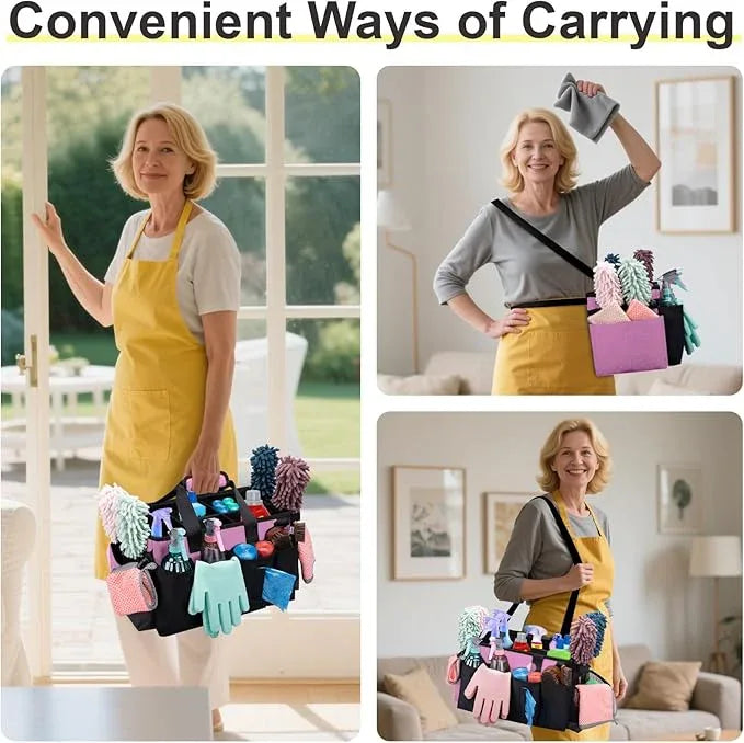 Wearable Large Cleaning Caddy Bag for Housekeeper, Clean Supply Organizer with Adjustable Shoulder, Waist & Handle Straps, Detailing Bag for Kitchen Supplies (Pink) - NeatNest