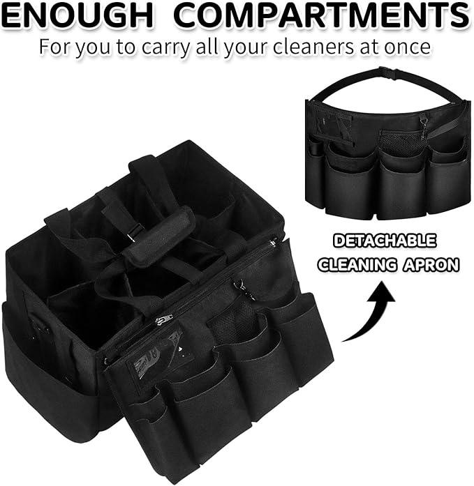 Boczif Cleaning Caddy Bag Wearable, Cleaning Caddy Supplies Organizer with Handle, Shoulder Straps & Detachable Divide, Cleaning Tool Organizers Tote Bag for Cleaners & Housekeepers（Black） - NeatNest