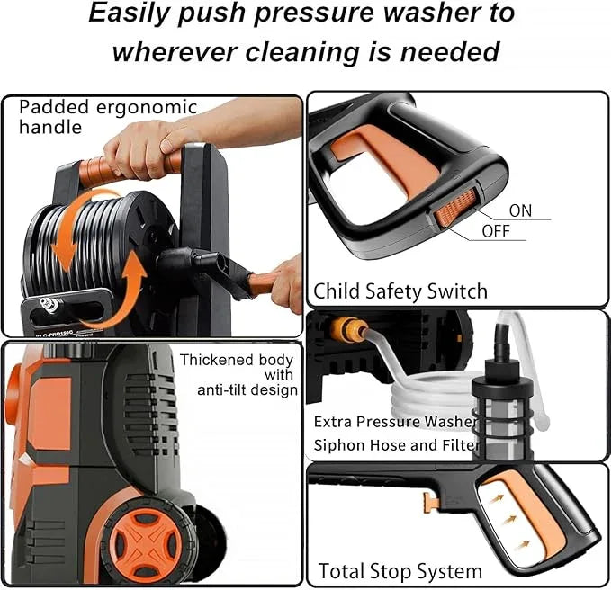 2025Upgraded Pressure Washer 5000PSI with Adjustable Touch Screen 8 Level, 34" Tall, 4 Quick Connect Nozzles,Inlet Hose&Filter&500mlFoam Cannon for Cars/Fences/Driveways/Home Cleaning,Red - NeatNest
