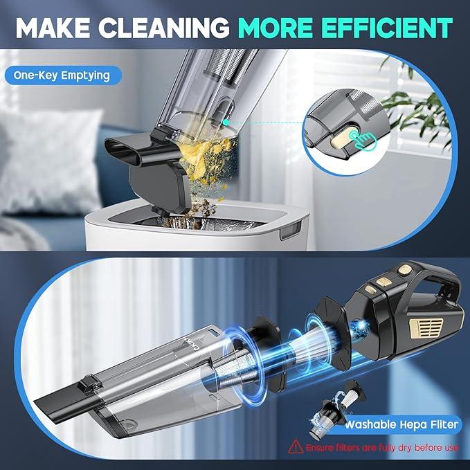 Handheld Vacuum Cordless, 15000PA Strong Suction Hand Held Car Vacuum Cleaner Portable with Multi-Nozzles & Washable Filter, Lightweight Dust Busters Rechargeable for Home, Car, Office, Pets - NeatNest