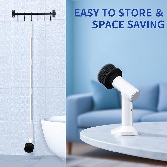 Electric Spin Scrubber, Cordless Shower Scrubber with 7 Replacement Brush Heads, IPX5 Waterproof Bathroom Scrubber with Adjustable Handle, 2 Speed Power Cleaning Brush for Cleaning - NeatNest