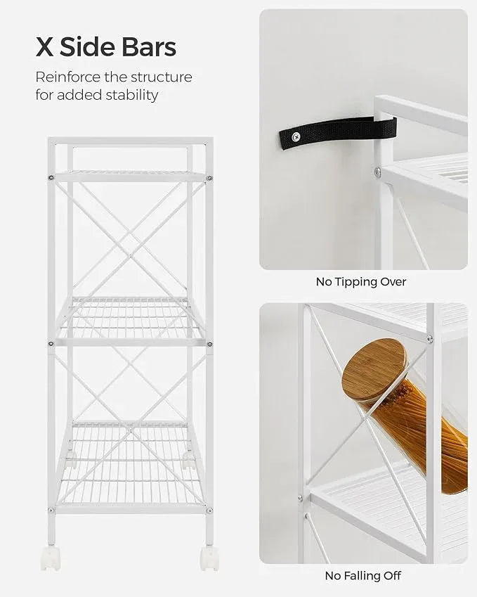 SONGMICS 3-Tier Metal Storage Rack with Wheels, Mesh Shelving Unit with X Side Frames, 31.5-Inch Width, for Entryway, Kitchen, Living Room, Bathroom, Industrial Style, White UBSC183W01 - NeatNest