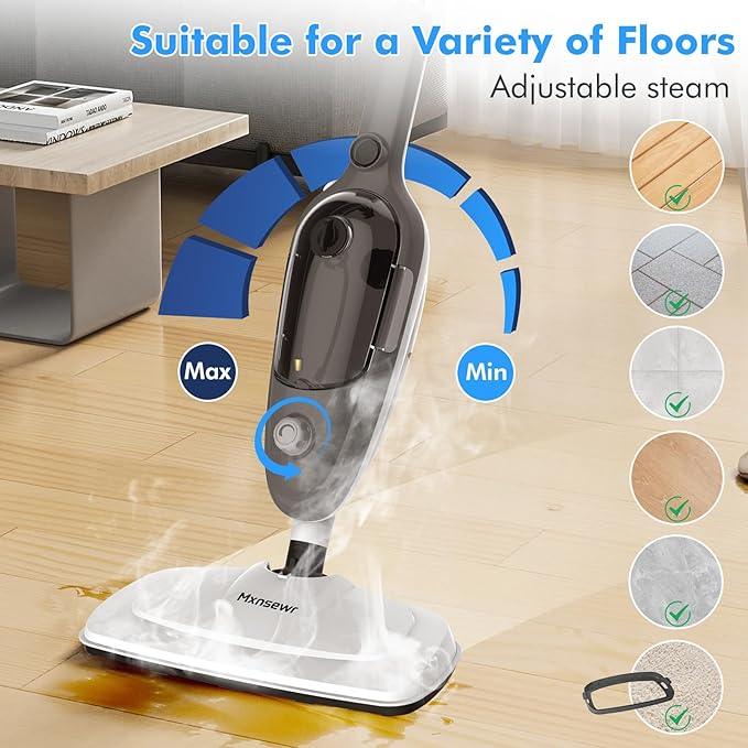 Steam Mop - All-in-one Powerful Handheld Steam Cleaner Detachable Floor Steamer with 11 Accessories, MultiPurpose Steamer for Hardwood Floors, Clothes,Windows,Tiles,Carpet, Whole Home Use,Grey - NeatNest