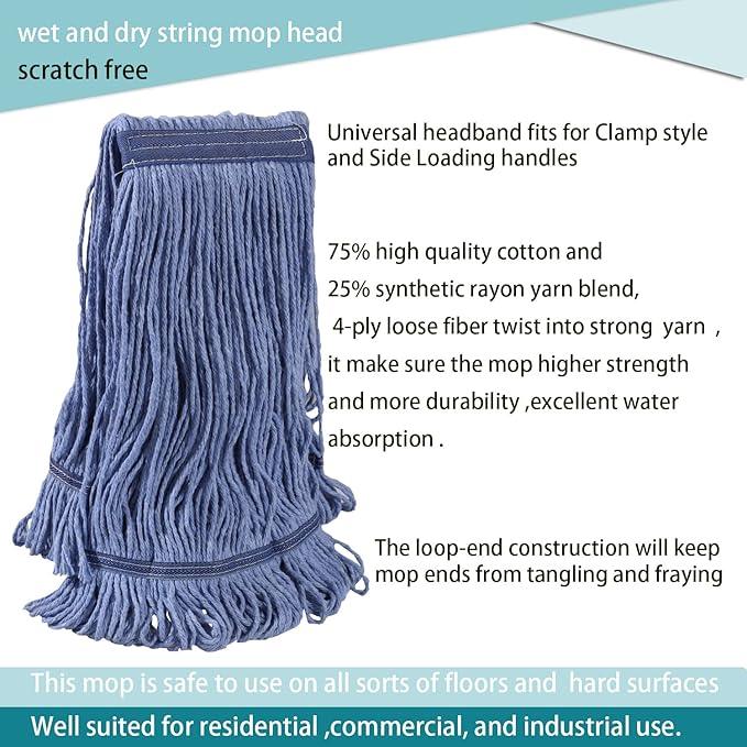 Heavy Duty Commercial Industrial Mop ,58" Looped-End String Wet Cotton Mops for Floor Cleaning, Including Three mop Head Replacement - NeatNest