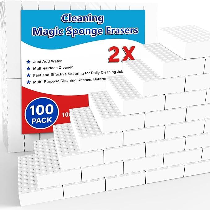 Magic Sponge Erasers, 100 Pack 2X Density Stronger Melamine Sponge Foam Pads, Multi-Functional Household Cleaning Cleaner for Kitchen, Bathroom, Bathtub, Sink, Wall Cleaner - NeatNest