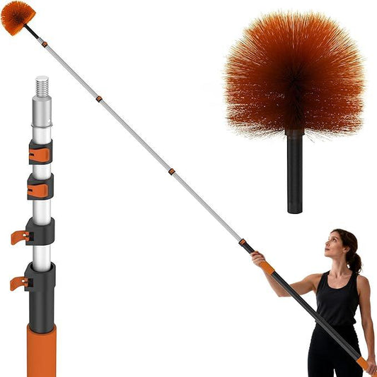 26 FT Cobweb Duster with Extension Pole, Cobweb Duster with 5-20FT Telescoping Extension Pole, Cleans Spider Webs, Washable & Reusable for High Ceilings, Fans & Outdoor & Indoor Cleaning - NeatNest