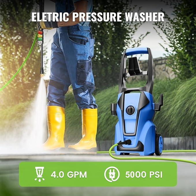 Electric Pressure Washer 5000 PSI 3.8GPM Power Washer with 33FT Hose and 4 Nozzles for Cars/Fences/Driveways/Home/Patios Cleaning, Blue - NeatNest