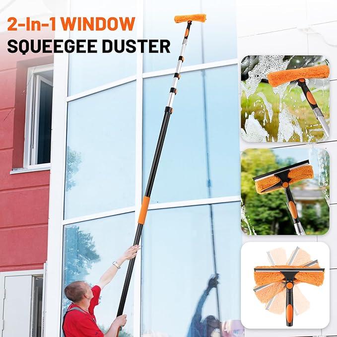 30ft High Reach Duster Kit with Extendable Pole (5-24ft),High Ceiling Duster Kit Includes–Ceiling Fan Blade Cleaner, Cobweb Remover, Bendable Duster, Microfiber Glass Scrubber & Squeegee & Swivel Head - NeatNest