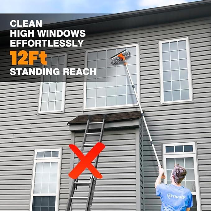 Professional Window Squeegee Cleaner, 2 in 1 Shower Squeegee with Extension Pole, 65”Telescopic Window Washing Equipment with 180°Adjustable Head, Glass Cleaning Tools for Outdoor High Window - NeatNest