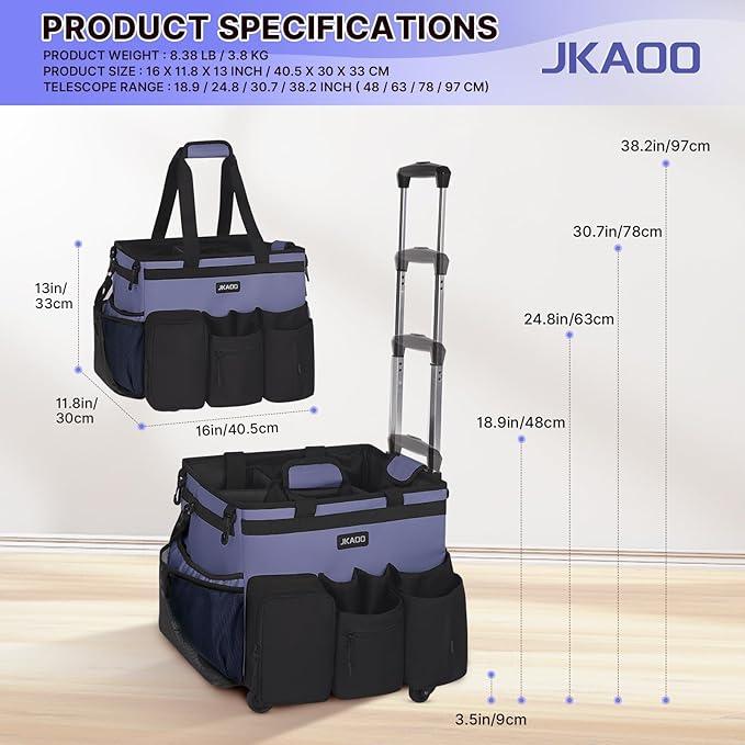 Large Rolling Cleaning Caddy Bag with Detachable Trolley, Waterproof Cleaning Caddy on Wheels for Housekeepers, Cleaning Cart Supplies Organizer for Home,Car,Office,Picnic (Denim Blue)(InPatent) - NeatNest