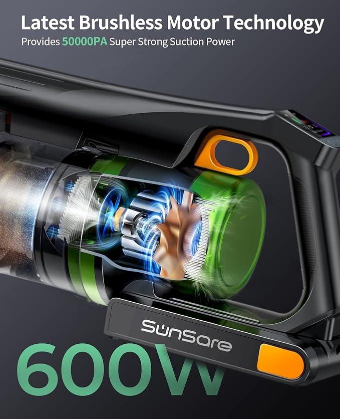 SunSare Cordless Vacuum Cleaner, 50KPa 600W 65Mins Vacuum Cleaner for Home, V-Anti-Tangle Stick Vacuum with Scented Tablet, Upgraded dust Emptying Cup, Vacuum Cordless for Pet Hair/Carpet/Floors - NeatNest
