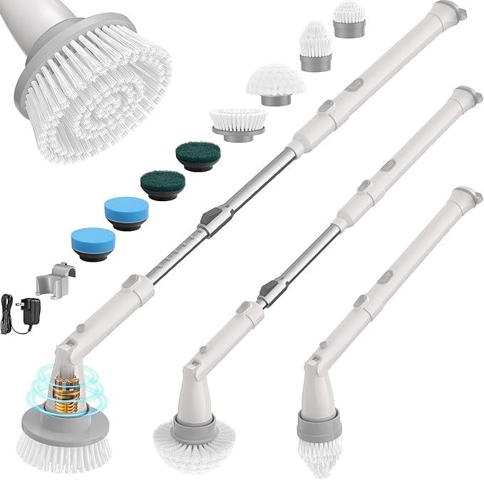 Sweepulire Electric Spin Scrubber SW1, Shower Scrubber with Long Handle, 2 Spin Speeds, Electric Bathroom Scrubber with 8 Replacement Heads, Bath Tub Cleaner Brush for Floor, Tub, Shower, Tile - NeatNest