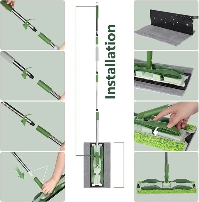 Microfiber Mops for Floor Cleaning,Masthome Professional Floor Mops with Washable Pads 4pcs,Wet Dry Use Flat Mop with 59'' Long Stainless Steel Handle,dust mop for Hardwood Floors Suitable Office Home - NeatNest