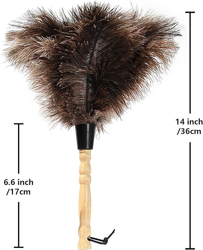 Ostrich Feather Duster 14 inch Feather Duster Fluffy Natural Genuine Ostrich Feathers with Wooden Handle and Eco-Friendly Reusable Handheld Ostrich Feather Duster for Cleaning Supplies - NeatNest