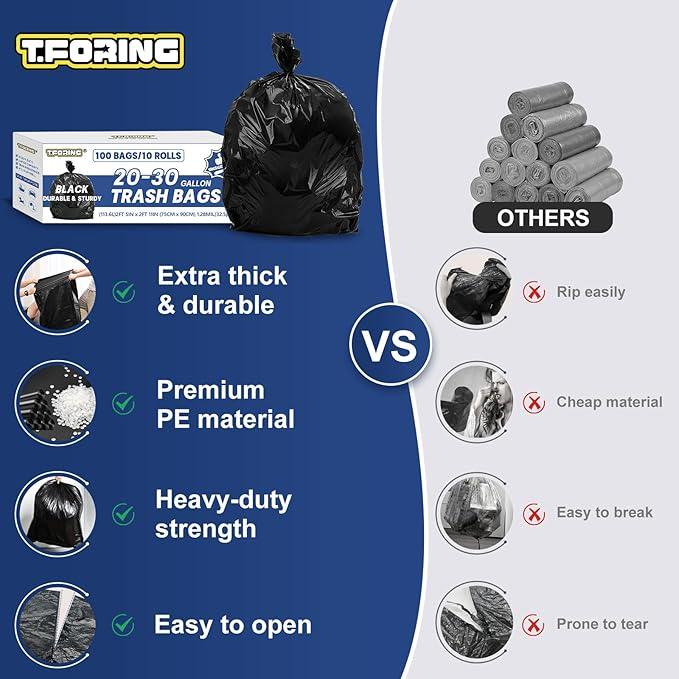 20-30 Gallon Trash Bags Black - 1.28 Mil Thick,30" x 35" Large Garbage Bags 100 Count，20+ Gallon Heavy Duty Trash Can Liners Unscented for Kitchen Home Office Commercial Outdoor - NeatNest