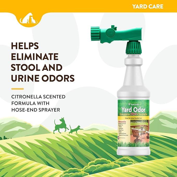 NaturVet – Yard Odor Eliminator Plus Citronella Spray – Eliminate Stool and Urine Odors from Lawn and Yard – Designed for Use on Grass, Patios, Gravel, Concrete & More – 32oz with Hose Nozzle - NeatNest