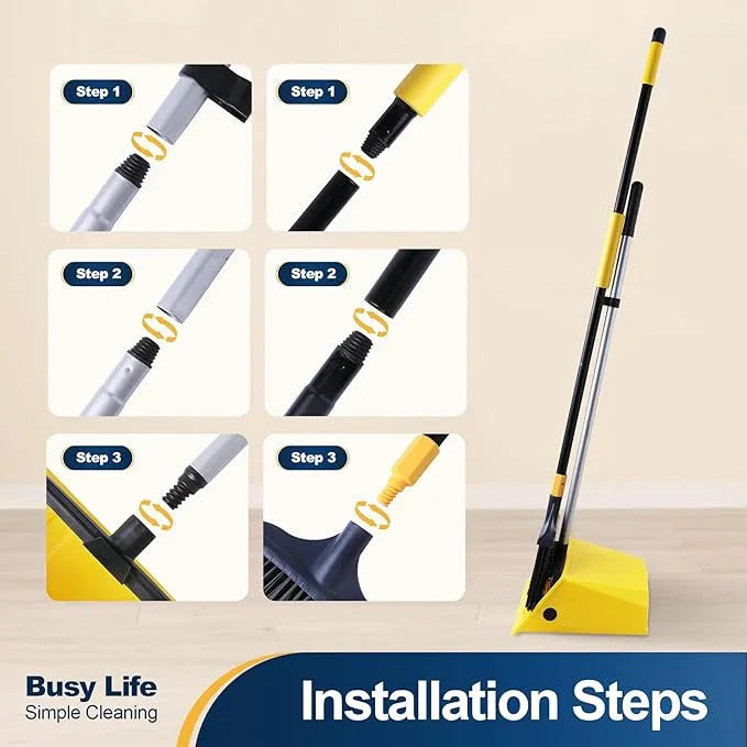 Yocada Commercial Broom and Dustpan Set with Comb Commercial Outdoor Indoor for Courtyard Garage Lobby Mall Market Floor Home Kitchen Room Office Pet Hair Rubbish - NeatNest