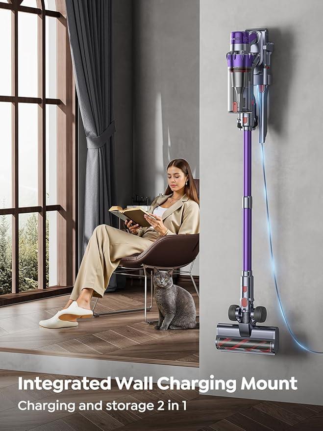 Cordless Vacuum Cleaner, 600W 50KPA 65 Mins Runtime Vacuum Cleaners for Home, Stick Vacuum with Self-Standing, Wall Mount Charging and Intelligent Auto Mode, Handheld Vacuum for Pet Hair/Carpet/Floor - NeatNest