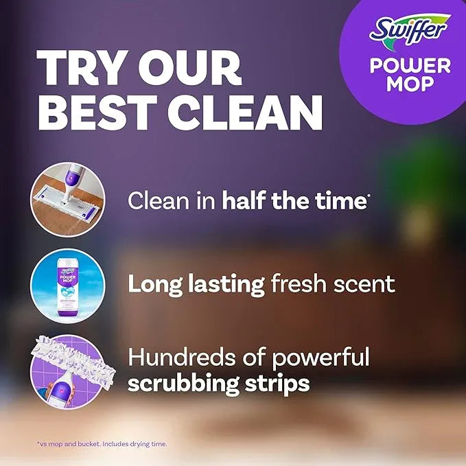 Swiffer PowerMop Multi-Surface Mop Kit for Floor Cleaning, Includes PowerMop, 2 Mopping Pad Refills, 1 Cleaning Solution with Fresh Scent and 2 Batteries - NeatNest