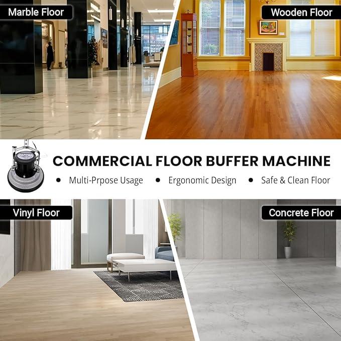 13" Heavy-duty Multi-Functional Floor Buffer Polisher Machine - Clean, Buff, Scrubb and Polish with Ease! Ideal for Carpets Too! Includes Optional Solution Tank, 2 Brushes and 3 Scouring Pads - NeatNest