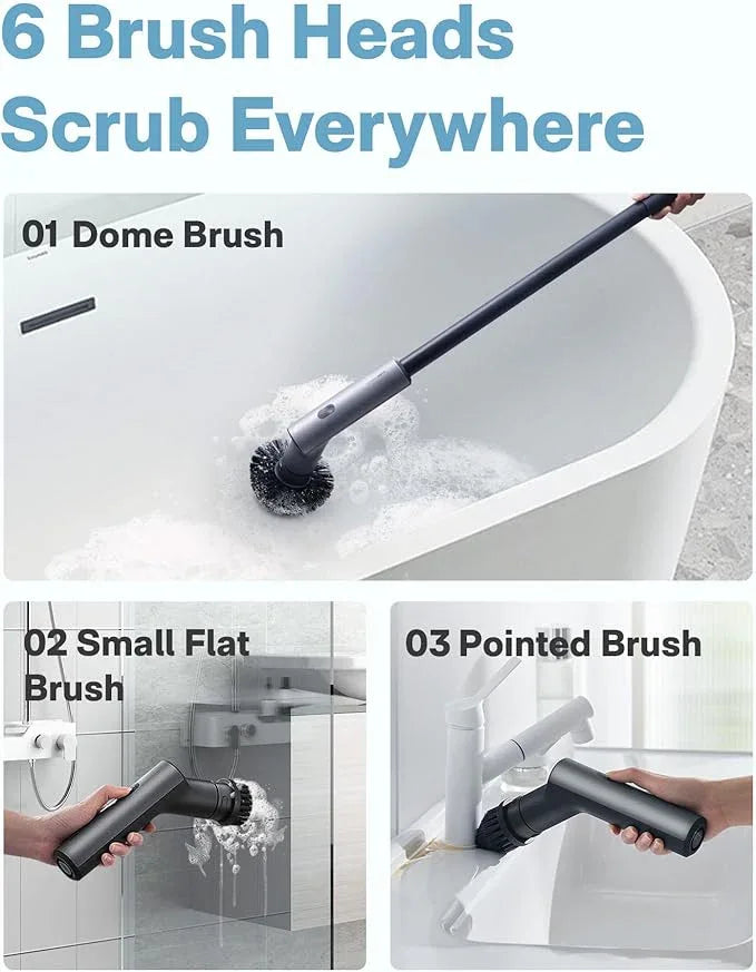 HOTO Cordless Electric Spin Scrubber, IPX7 Full Body Waterproof Bathroom Cleaning Brush, Max 22 in-lb, Shower Scrubber Brush with Long Handle, 6 Brush Heads, Power Scrubber for Bathroom, Floor, Tile - NeatNest