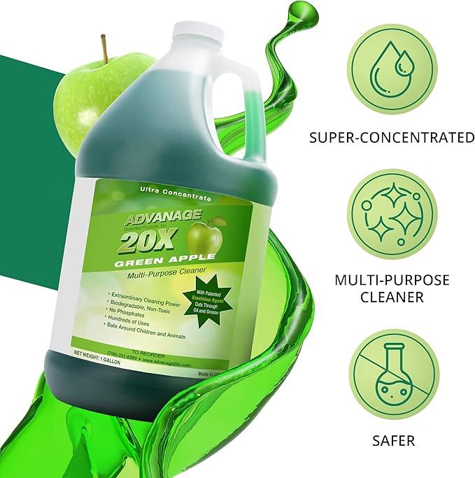 All Purpose Cleaner Concentrate - Advanage 20X The Wonder Cleaner Green Apple for All Surfaces Around Bathroom, Kitchen, Oil and Grease, Multi Purpose Cleaner for Household Cleaning Solution, 128 FlOz - NeatNest