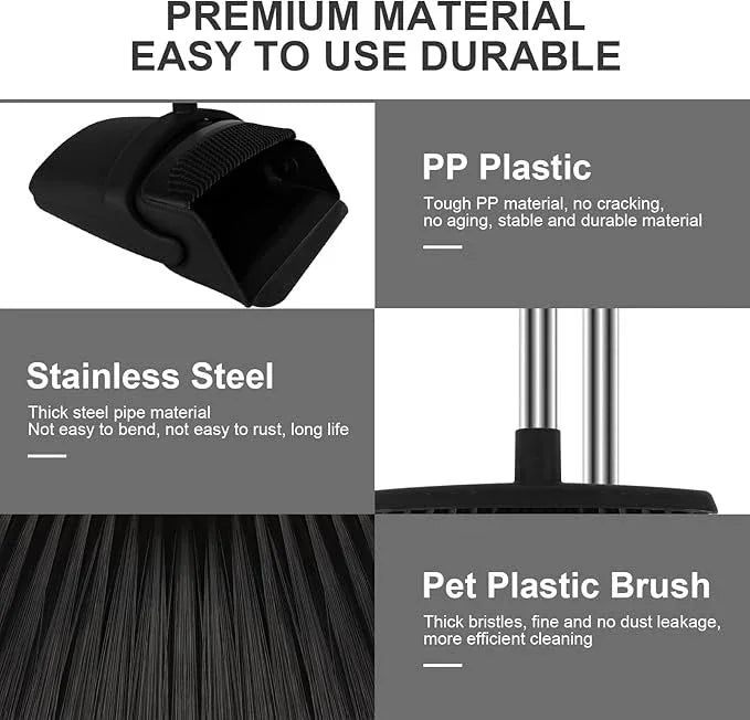 Broom and Dustpan Set, Household Broom with Dustpan Combo Set, 51" Long Handle, Dust Pan Set for Kitchen Office Lobby Floor - NeatNest