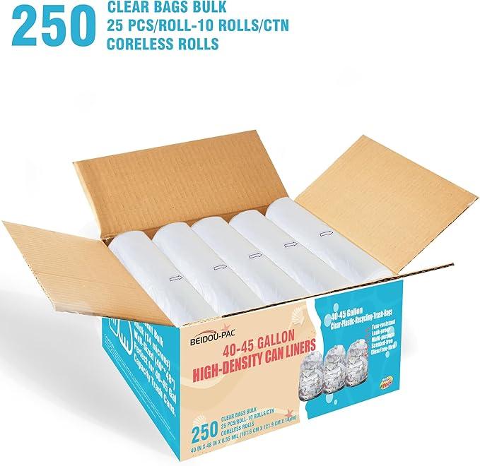 40-45 Gallon Trash Bags, 250 Count Bulk, Heavy Duty Clear Plastic Recycling Garbage Bags, Multi-purpose Can Liners for Business Home Commercial, Industrial Contractors, Storage, Outdoor - NeatNest