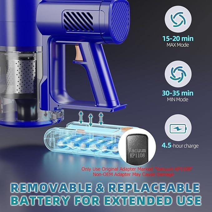 Cordless Vacuum Cleaner, 180° Bendable Wand Stick Vacuum Cleaners with LED Touch Screen, 8-in-1 Lightweight Rechargeable Vacuum with 1.5L Dust Cup for Home Hard Floor Low-Pile Carpet - NeatNest