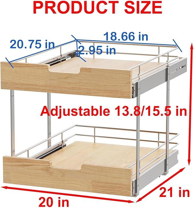 Pull Out Cabinet Organizer,Heavy-Duty Slide Out Shelf, Wood and Wire Basket, Pull Out Drawer for for Kitchen Under Sink Space, Pantry, Bathroom, 2 Tie 20 * 21 in - NeatNest