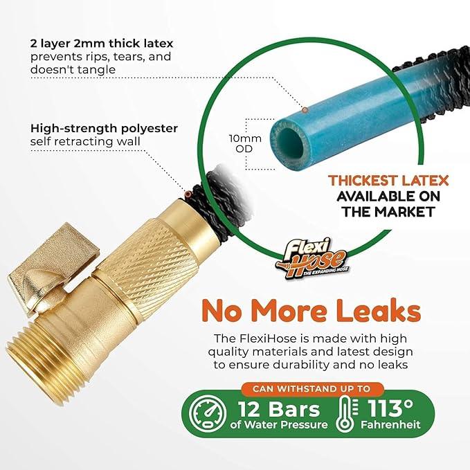 Flexi Hose Expandable Garden Hose with 8 Function Nozzle, 50FT - Lightweight Retractable Garden Hose, Water Hose - No-Kink Flexibility, 3/4 Inch Solid Brass Fittings and Double Latex Core - NeatNest