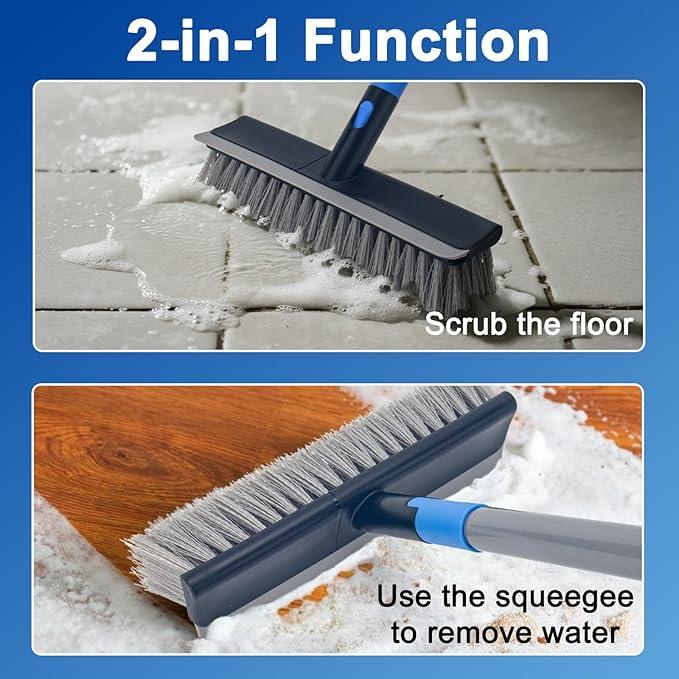 KeFanta Deck Brush with Long Handle, 2 in 1 Floor Scrub Brush for Cleaning, 56" Stiff Bristle Outdoor Scrubber Brush for Patio Concrete Boat Garage Bathroom Kitchen Wall Shower - NeatNest