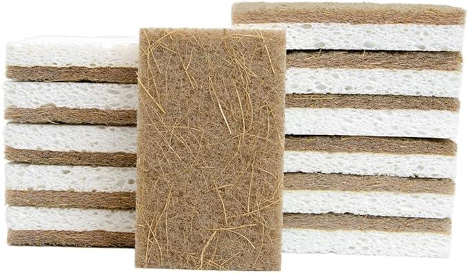 CELOX 12 Pack Coconut Fiber Biodegradable Sponges, Non Scratch Kitchen Cleaning Sponge, Eco-Friendly Dual-Sided Sponge for Dishwashing - NeatNest