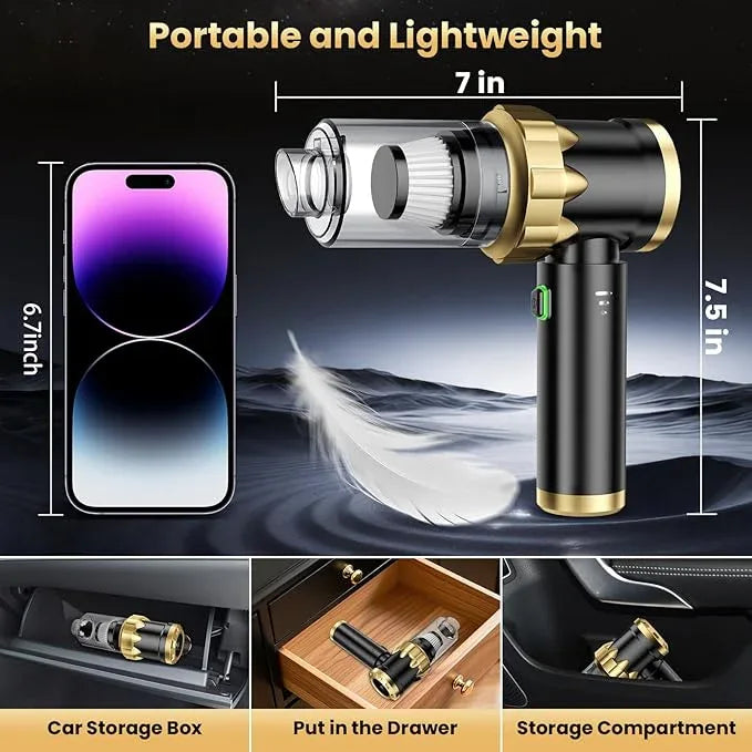 Car Vacuum Portable Cordless - Handheld Vacuum Cleaner with 16000PA Strong Suction, 7-in-1 Air Duster/Blower, Rechargeable Mini Vacuum with Long Battery, Multi-Nozzles for Car,Home, Office, Pet - NeatNest