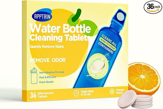 Water Bottle Cleaning Tablets, Bottle Clean Tablet for Hydration Bladders, Stainless Steel, Tumblers, and Glass Bottles, 36 count (Pack of 1), Orange - NeatNest