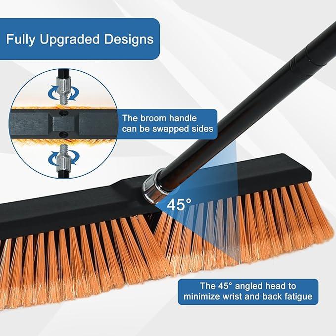 PBHEPJ 18 Inchs Push Broom Outdoor Heavy Duty, Shop Broom with 60" Long Bandle for Cleaning Outdoor or Indoor Tile, Garage, Shop, Deck, Concrete, Wood, Stone, Patio Floor - NeatNest