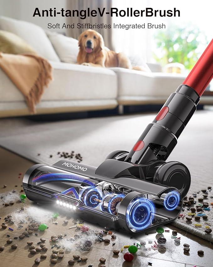 Cordless Vacuum Cleaner, 650W 55KPa 70Mins Vacuum Cleaners for Home, Self-Standing Stick Vacuum with Anti-Tangle Brush & OLED Touch Screen, Vacuum Cleaner for Hardwood Floors,Carpet,Pet Hair,Car (Red) - NeatNest