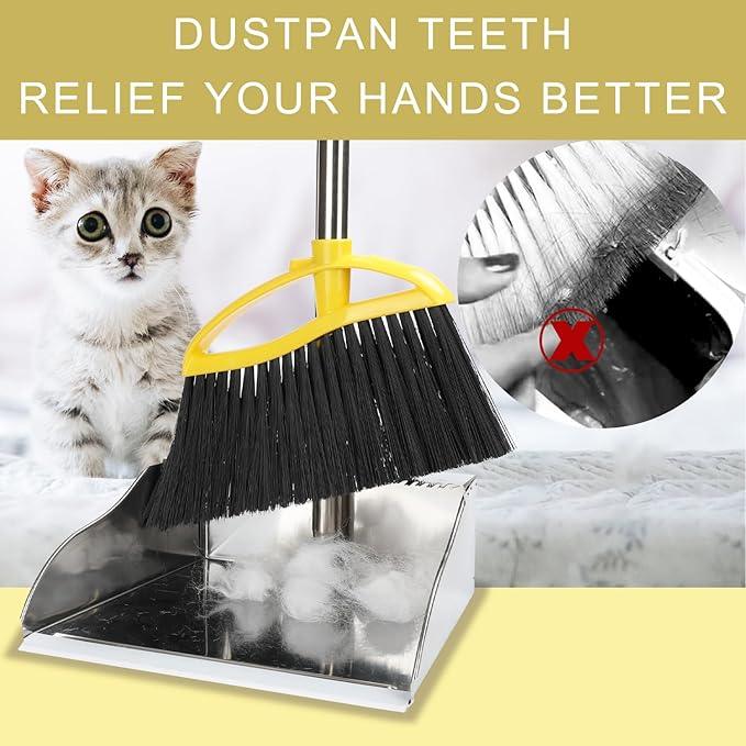 Broom and Stainless Steel Dustpan Set for Home,Metal Dust Pan and Soft Bristles Indoor Kitchen Broom for Office,Lobby - NeatNest