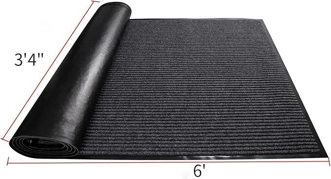 TANYOYO3' X 6' Commercial Grade Door Floor Mat Brush Step Entrance Mat Vinyl Backed Utility Doormat Heavy Duty Floor Rugs Commercial Outdoor Carpet Indoor Entrance Mat，Grey - NeatNest