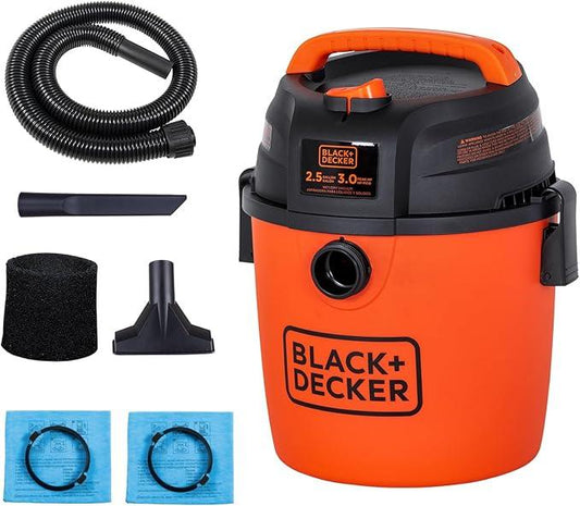 BLACK+DECKER 2.5 Gallon Shop Vac, 3 Peak HP Wet Dry Vacuum with Powerful Suction, Portable for Garage Car and Home Use, Pet Hair Cleaning, Accessories Included, BDXV18134PA - NeatNest