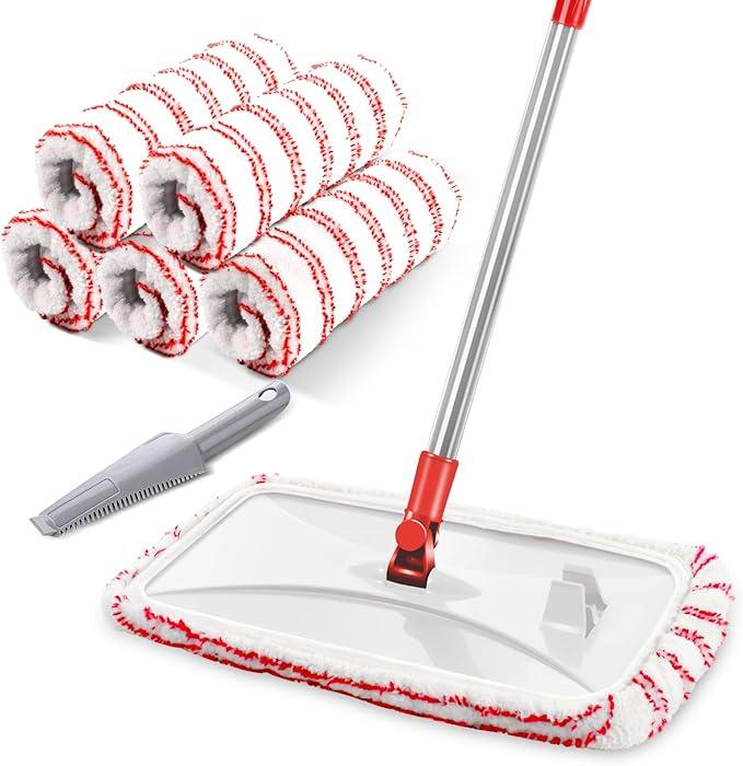 MASTERTOP Microfiber Mop, Extra Large Dust Mop with 5 Pads for Wet & Dry Use, 16'' Mops for Hardwood Laminate, Tile, Vinyl Floors,5 Microfiber Refills, 1 Cleaning Scraper - NeatNest
