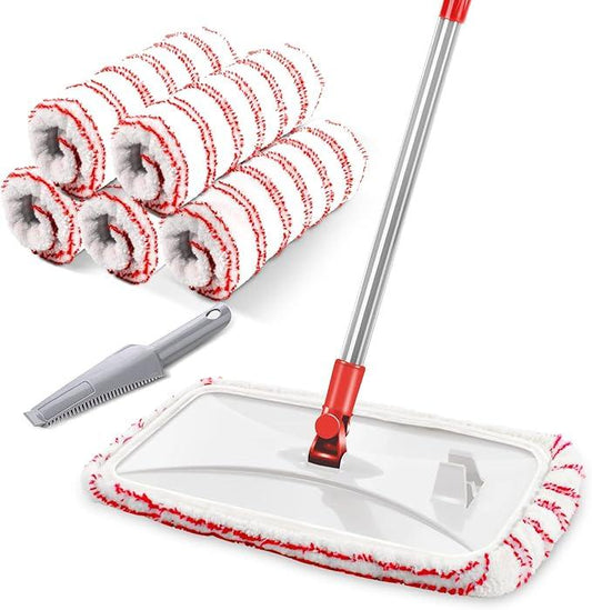 MASTERTOP Microfiber Mop, Extra Large Dust Mop with 5 Pads for Wet & Dry Use, 16'' Mops for Hardwood Laminate, Tile, Vinyl Floors,5 Microfiber Refills, 1 Cleaning Scraper - NeatNest
