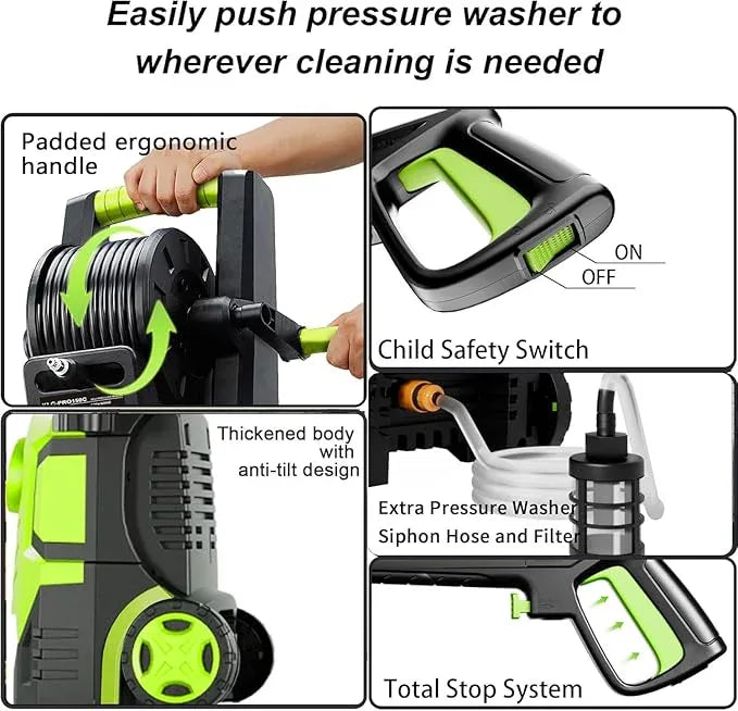 2025Upgraded Pressure Washer 5000PSI with Adjustable Touch Screen 8 Level, 34" Tall, 4 Quick Connect Nozzles,Inlet Hose&Filter&500mlFoam Cannon for Cars/Fences/Driveways/Home Cleaning,Yellow - NeatNest
