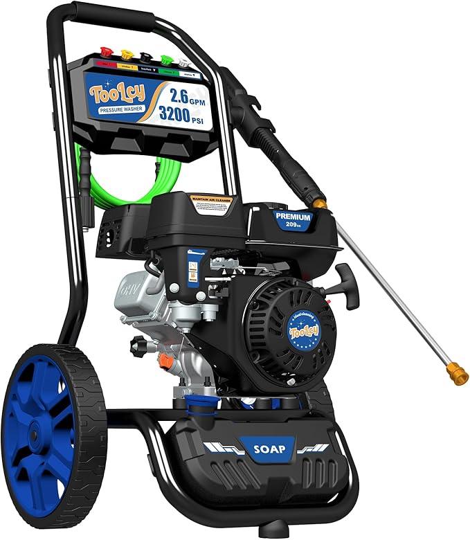 TOOLCY Gas Powered Pressure Washer, 3200 PSI and 2.6 Max GPM, 35FT Extended Power Hose, Kink-Less Swivel Gun with & 5 Nozzles, Reinforced Pump, for Cars/Fences/Driveways/Homes/Patios - NeatNest