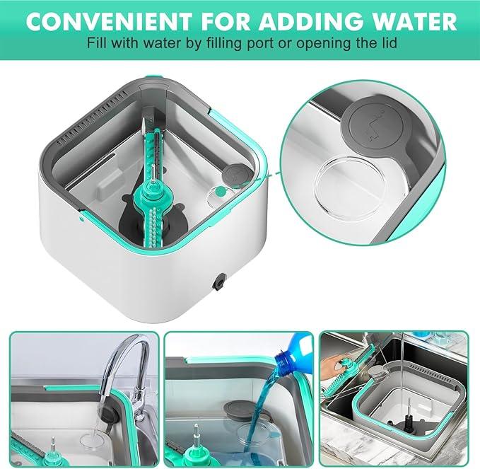 Upgraded Spin Mop and Bucket Self-Standing Mop Bucket Separate Dirty and Clean Water System Self Wringing 360° Rotating & 90° Foldabl Mops and Buckets for Floor Cleaning (Blue, 10Pads) - NeatNest