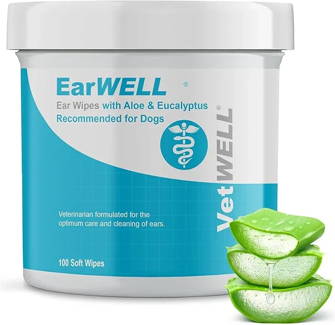 EarWELL by VetWELL Dog Ear Wipes - Otic Cleaning Wipes for Infections and Controlling Ear Odor in Pets - 100 Count - NeatNest