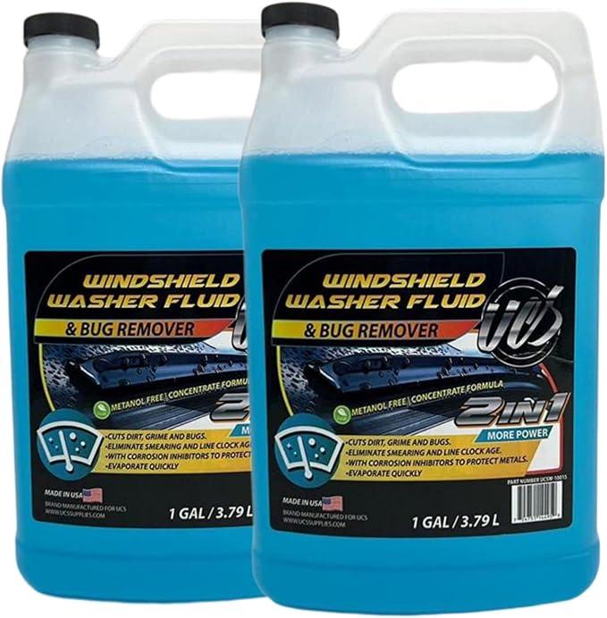 UCS 2-in-1 Windshield Washer Fluid 2-Pack (1 Gallon Each, 256 fl oz Total) – Ready to Use, Streak-Free Formula, All-Weather Cleaning, Removes Bugs, Dirt & Road Grime – Premium Windshield Cleaner - NeatNest