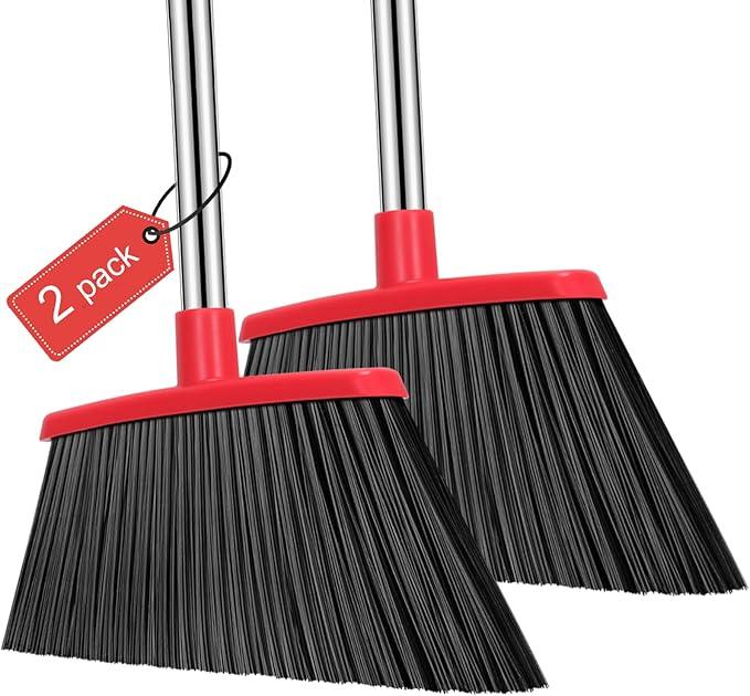 NACENA Heavy Duty Broom, 55 Inch Long Handle Outdoor Large Angle Brooms, Commercial Broom for Sweeping Indoor, for Home Garage Kitchen Office Courtyard Lobby Patio Lawn Concrete, 2 Pack (Black&Red) - NeatNest